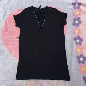 Forever 21 deep V lace up neck short sleeve long tee shirt